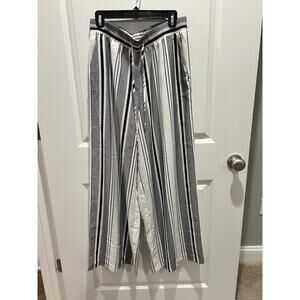 Joan Vass Women's Striped Comfortable Wide Leg Pants Black and White Size Large